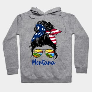 Montana girl Messy bun , American Girl , Montana Flag Hoodie